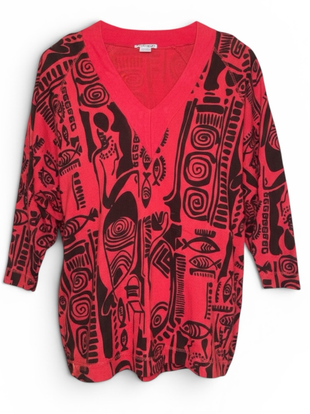 Crescendo- vtg 80’s 90’s V-Neck 3/4 long sleeve top African tribal print vibes